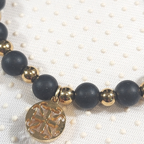 Rustic Cuff Beautiful Black and Gold Beaded Bracelet - Picture 2 of 6